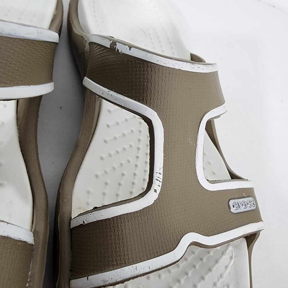 Crocs Women’s Cleo III T Strap Comfort Sandals Slip On Casual White Taupe Size 8 - Picture 8 of 12